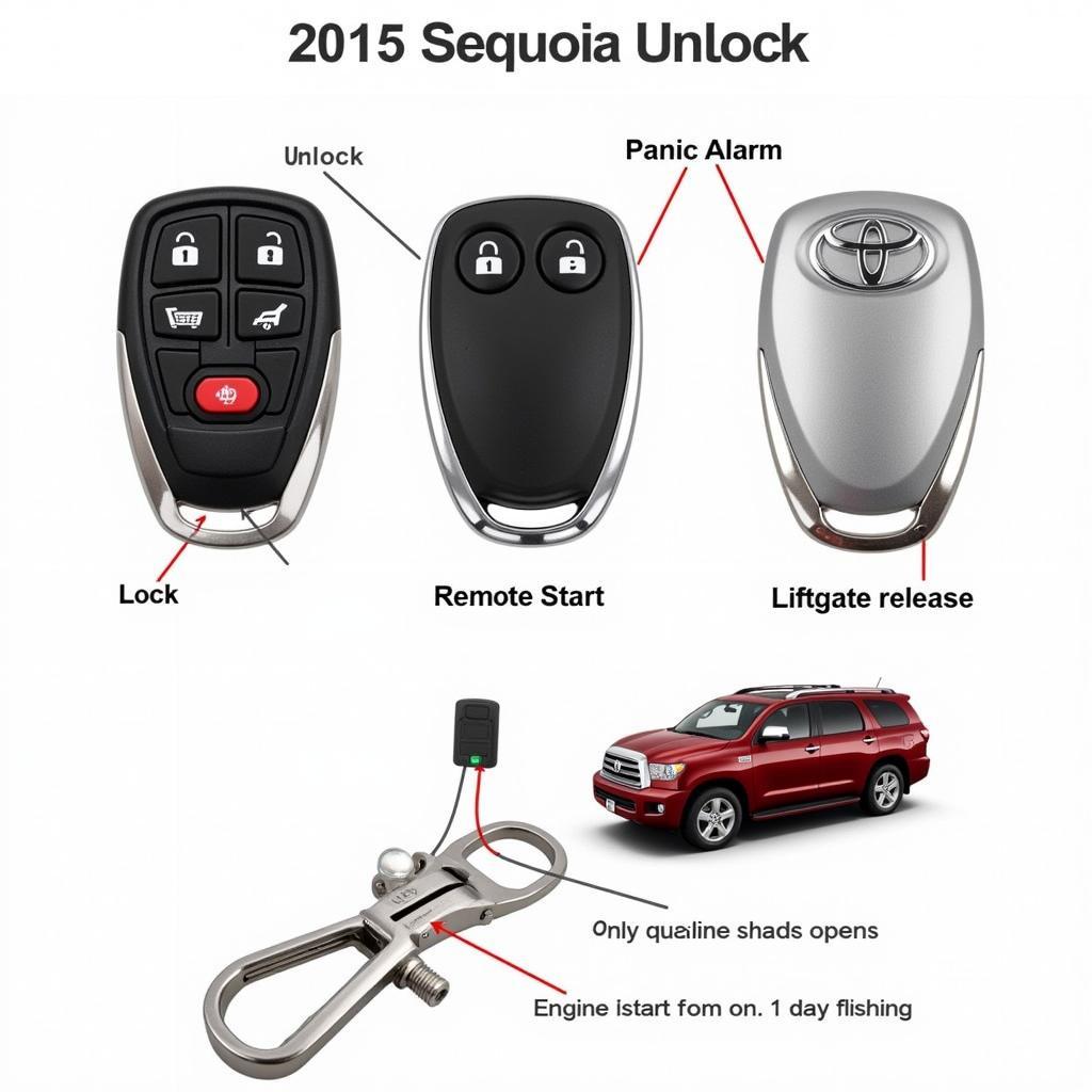 2015 Toyota Sequoia Key Fob Functions: Lock, Unlock, Remote Start, Panic Alarm, Liftgate Release