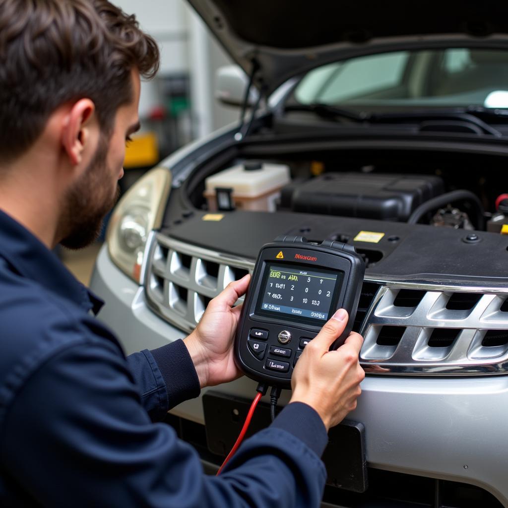 Car Mechanic Diagnosing Nissan Murano