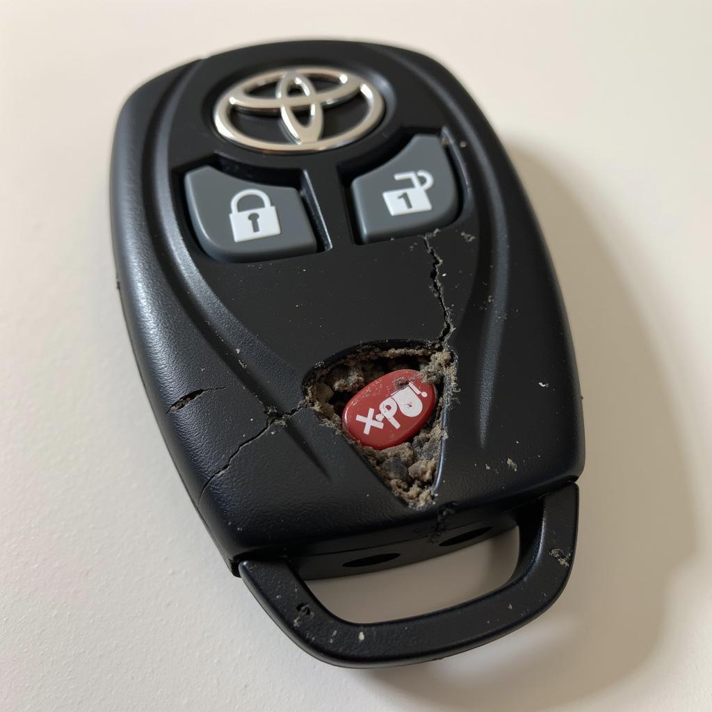 Damaged 2016 Toyota Corolla Key Fob with Cracked Case and Broken Buttons