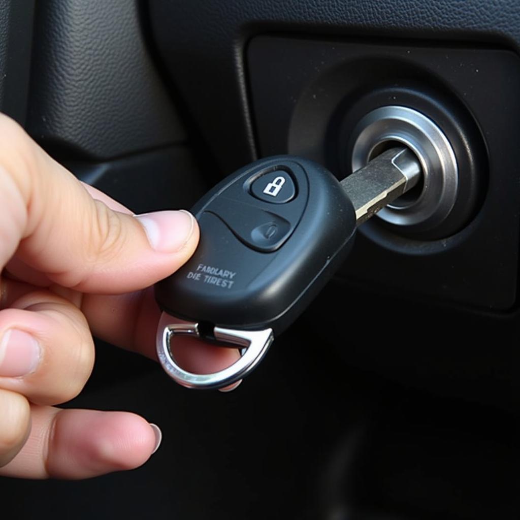 2011 Dodge Durango key fob inserted in the ignition