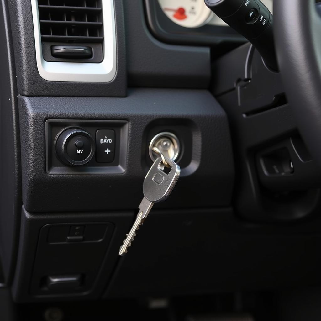 Using the metal key to start a 2012 Dodge Ram