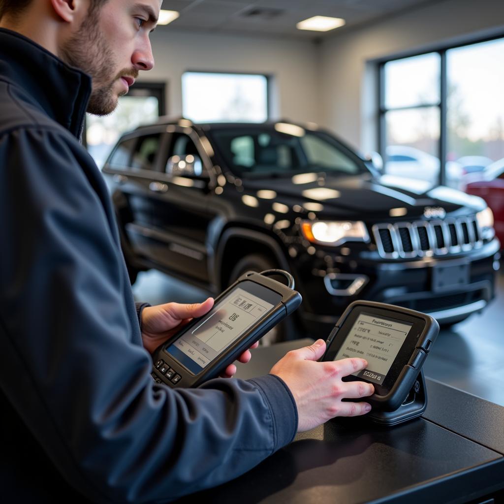 Programming a Jeep Grand Cherokee key fob at a car dealership