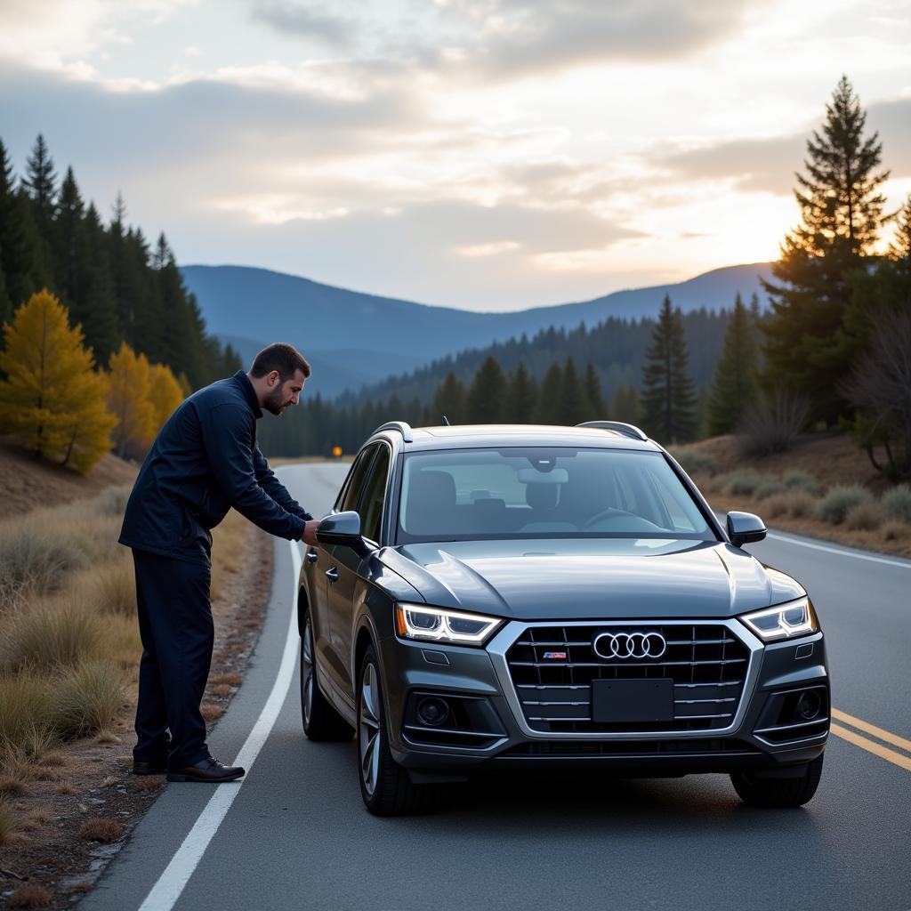 Roadside assistance helping Audi driver