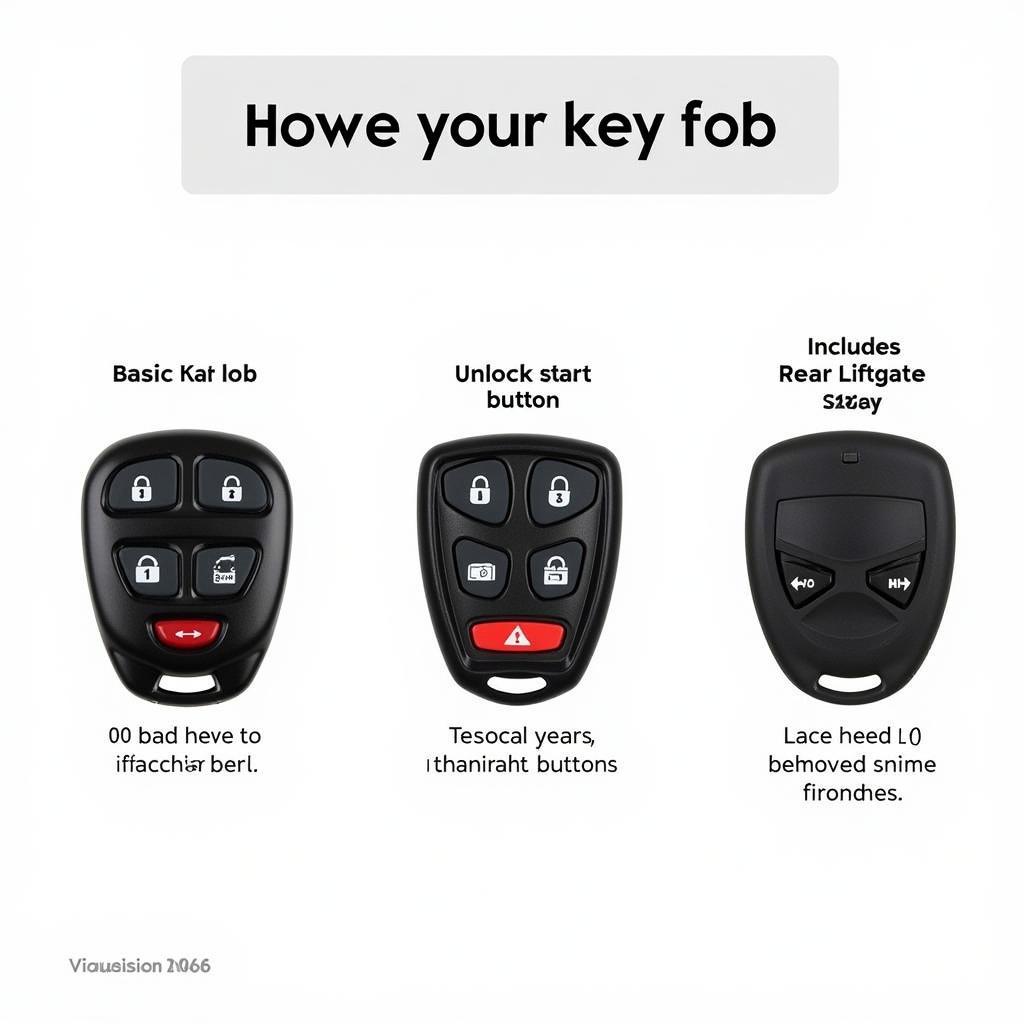 04 Yukon Key Fob Types:  A comparison of different key fob styles for the 2004 GMC Yukon, highlighting various button configurations and features.