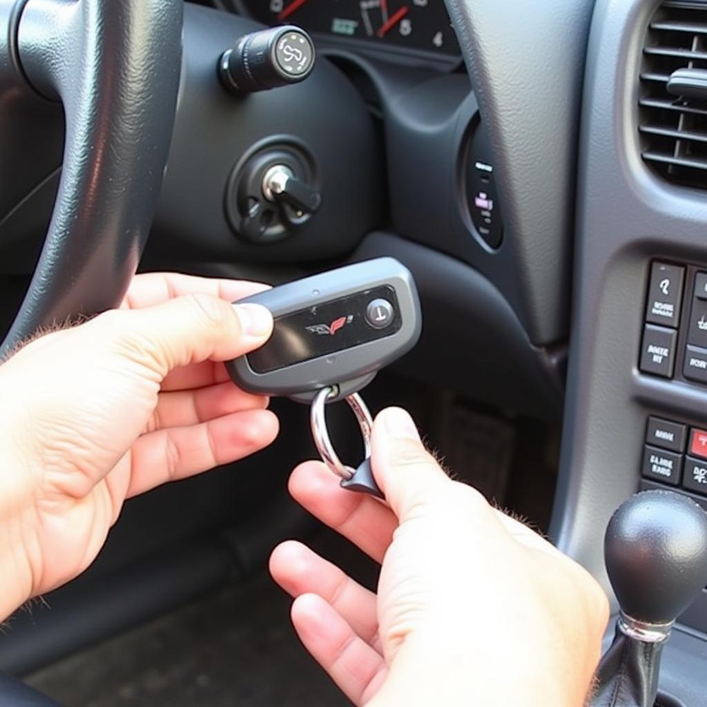 1998 C5 Corvette Key Fob Programming - Illustrating the process of reprogramming a key fob using the car's ignition and door locks.