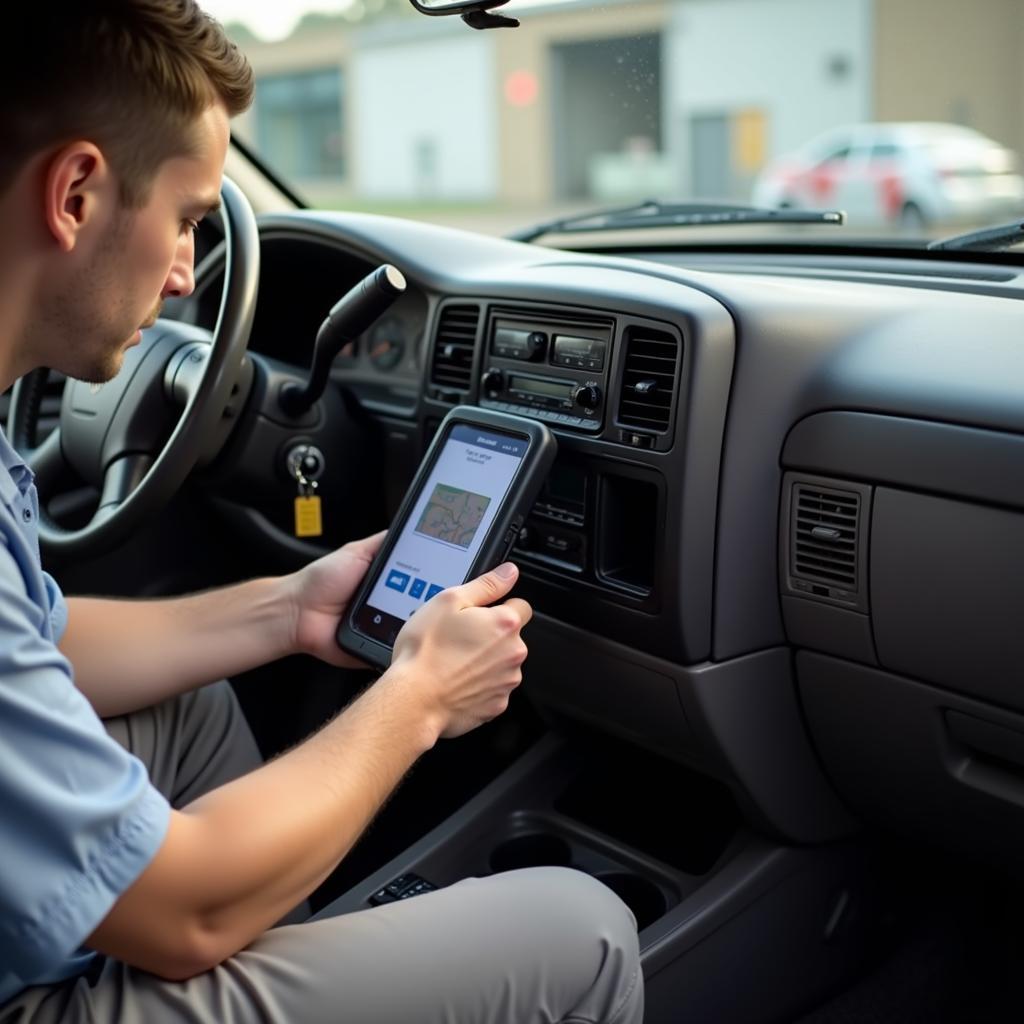 Programming a 2002 Chevy Tahoe key fob using a diagnostic tool.