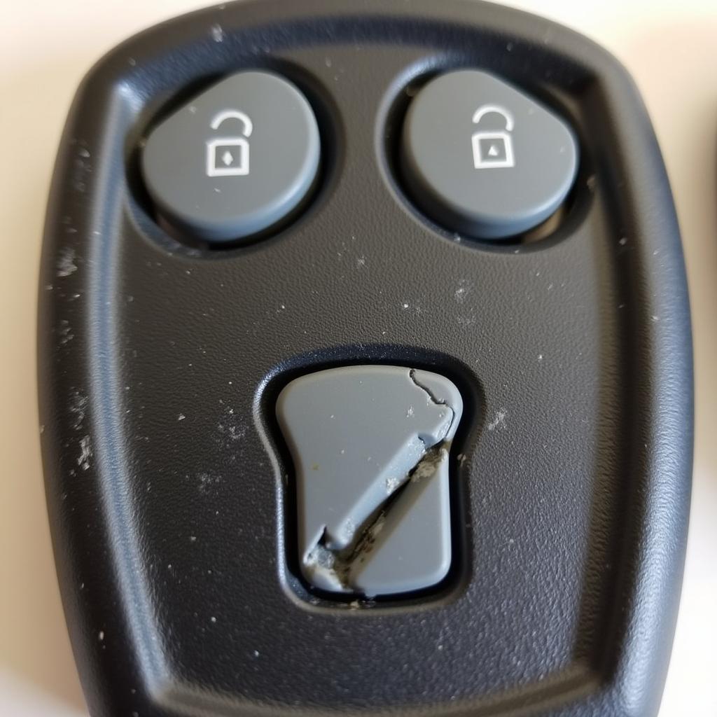 Worn rubber pads on a 2006 Chrysler 300 key fob.