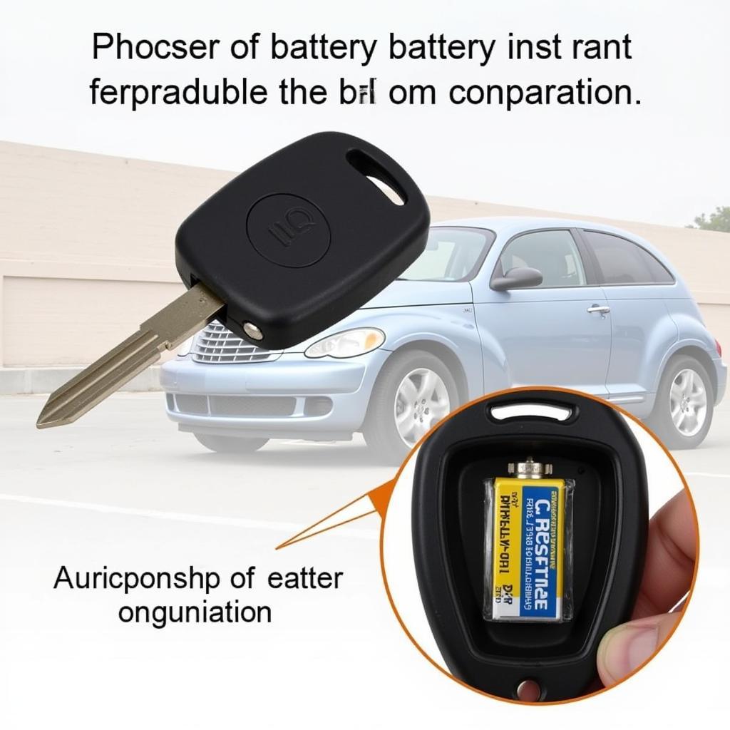 2006 PT Cruiser key fob with the battery compartment open, showing the location of the battery.