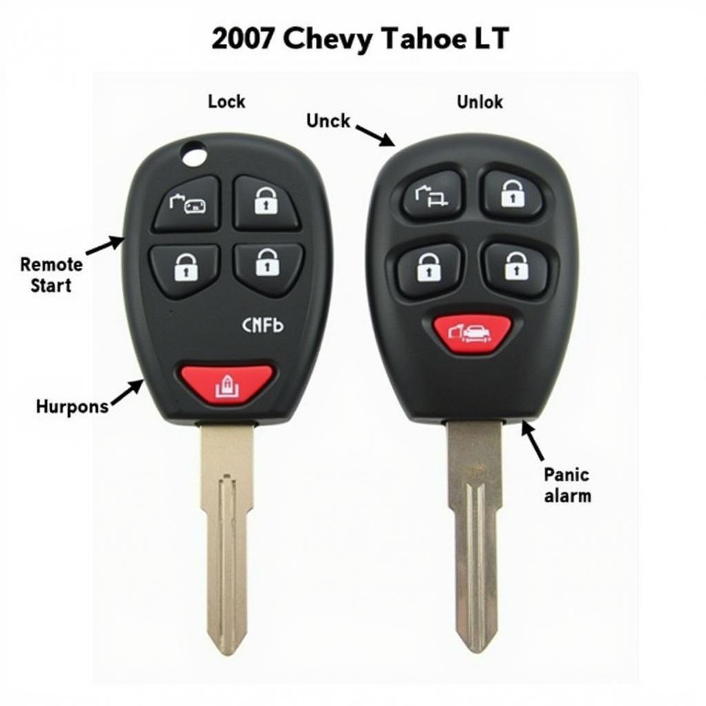 2007 Chevy Tahoe LT Key Fob Functions: Lock, Unlock, Remote Start, Panic Alarm