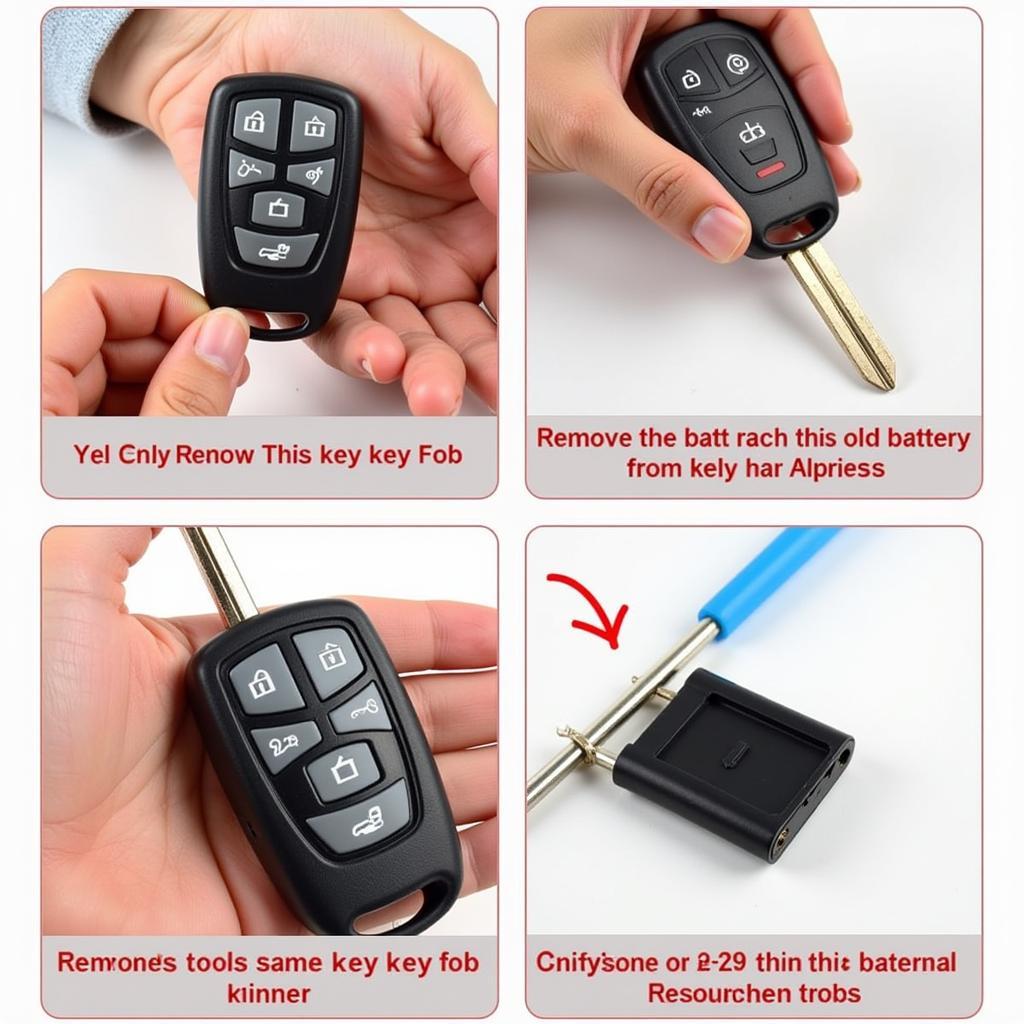 2007 Ford Key Fob Battery Replacement Steps: A visual guide showing the process of opening the key fob and replacing the battery.