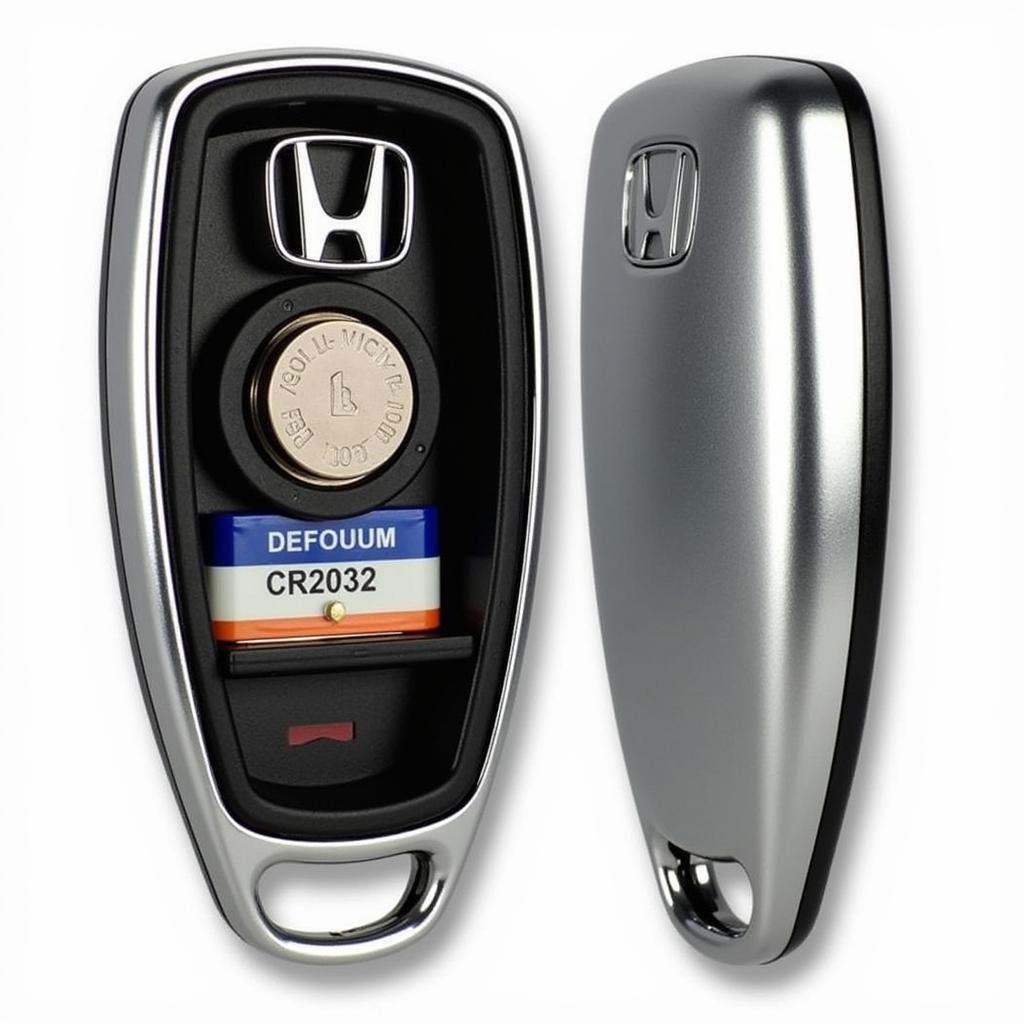 2007 Honda Civic Key Fob Battery Location - Open Key Fob Showing Battery Compartment and CR2032 Battery