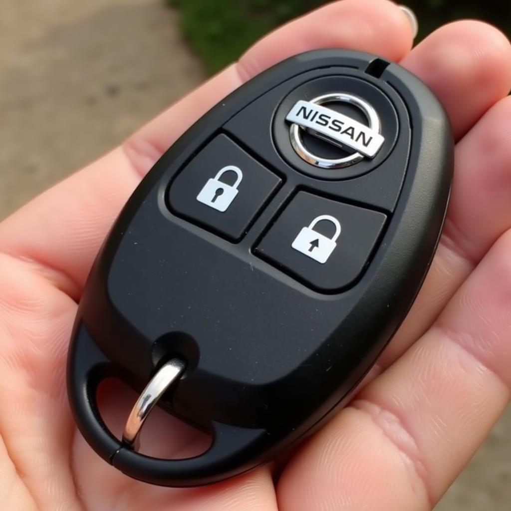 2007 Nissan Murano Intelligent Key Fob Closeup: Detailed view of the key fob, highlighting its buttons and design.