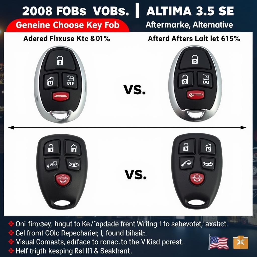 Different types of 2008 Nissan Altima 3.5 SE key fobs