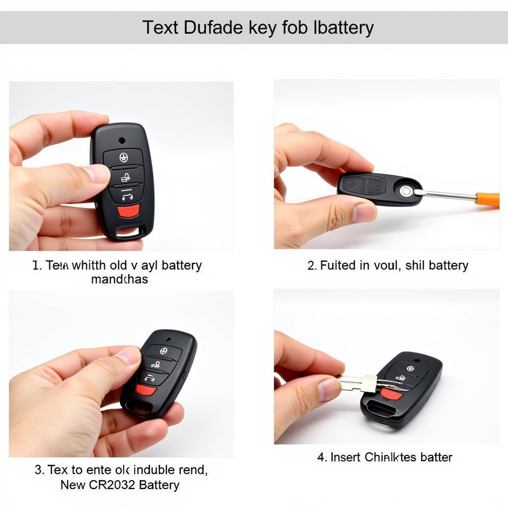 2008 Nissan Altima key fob battery replacement process: opening the fob, removing the old battery, and inserting a new CR2032 battery.