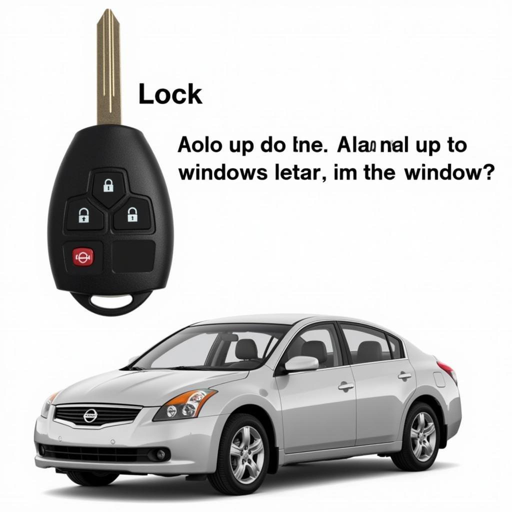 Locking a 2008 Nissan Altima with the key fob, highlighting the lock button and its function in controlling the windows.