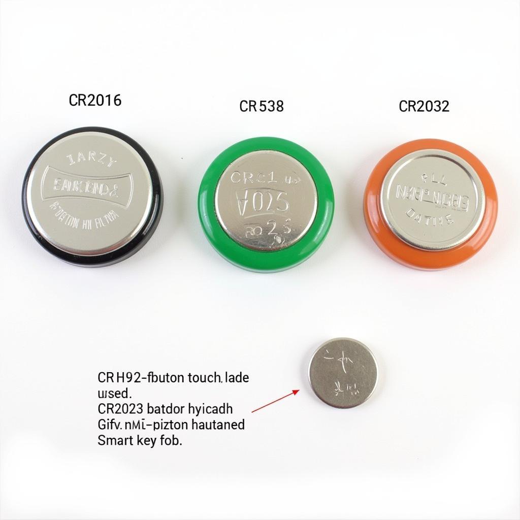 Different types of key fob batteries with the CR2032 highlighted