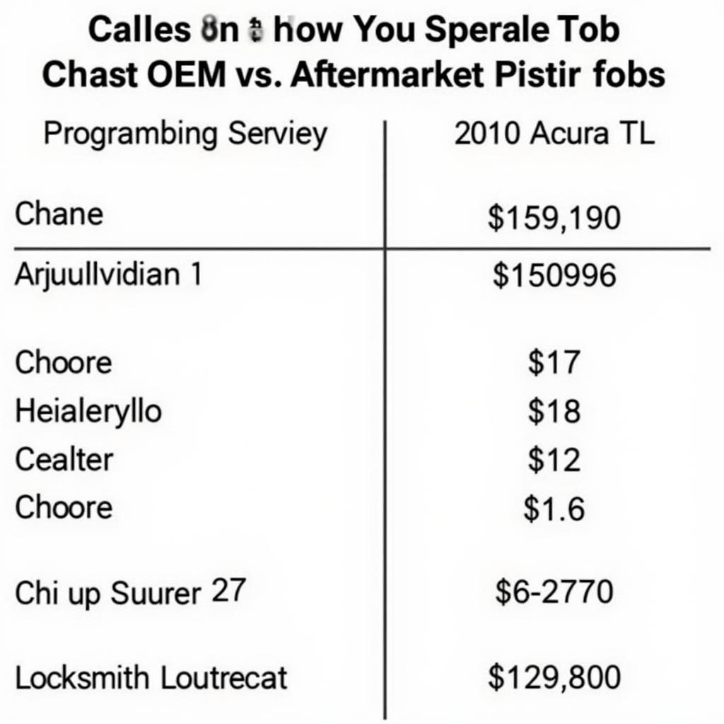 2010 Acura TL Key Fob Price Comparison Chart