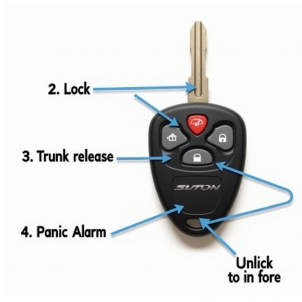 2010 Saturn Outlook Key Fob Functions: Buttons for Lock, Unlock, Trunk, and Panic Alarm