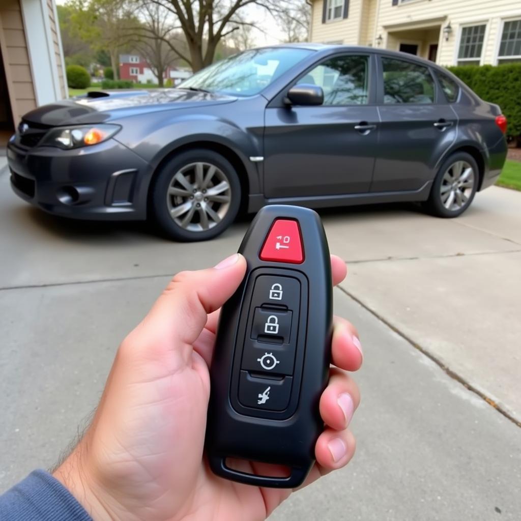 2010 Subaru Impreza key fob struggling to lock/unlock car from a distance, indicating a weak battery.