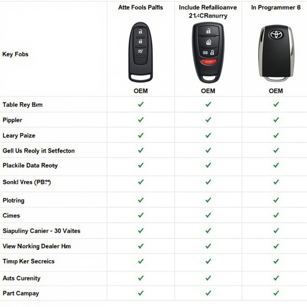 2011 Toyota Camry Key Fob Pricing Chart