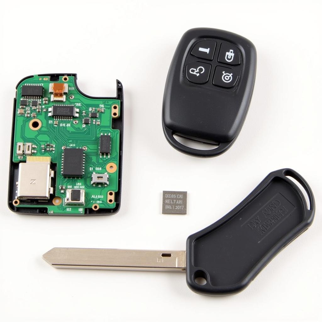 2012 Camry SE Key Fob Components: Detailed view of the key fob's buttons, battery compartment, and key blade.