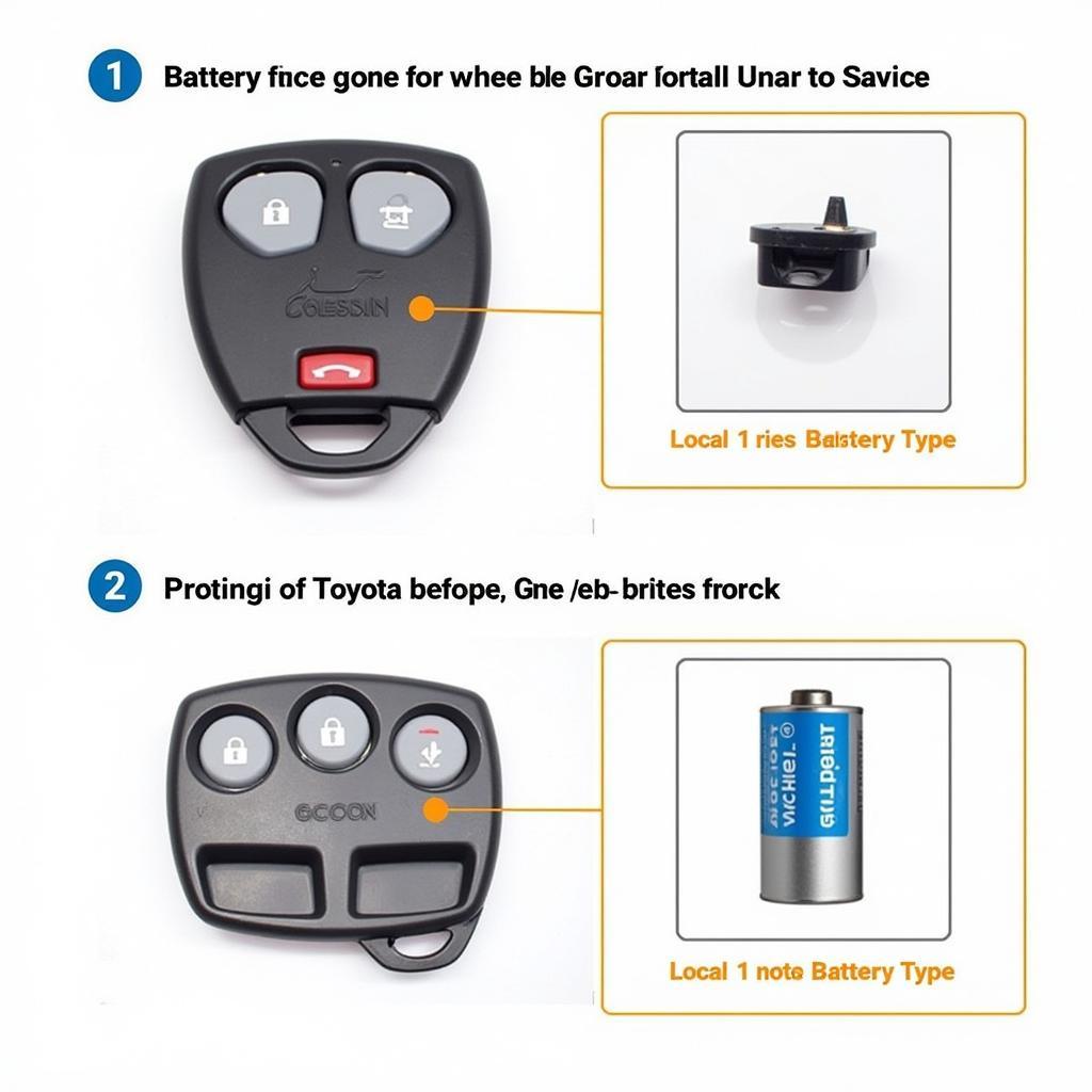 2012 Toyota Corolla Key Fob Battery Location:  A detailed closeup of the key fob with the battery compartment highlighted, showing the type of battery required and the correct orientation for installation.