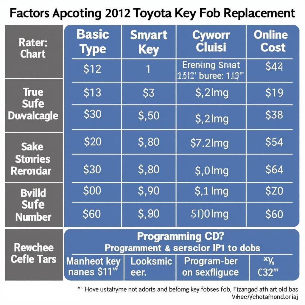 Factors Affecting the Cost of a 2012 Toyota Key Fob Replacement - Type of Key Fob, Source, and Programming