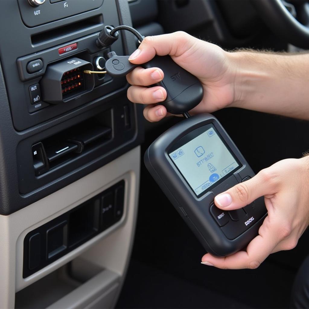 2013 Dodge Caravan Key Fob Programming: Illustrating the process of programming a key fob using a diagnostic tool.