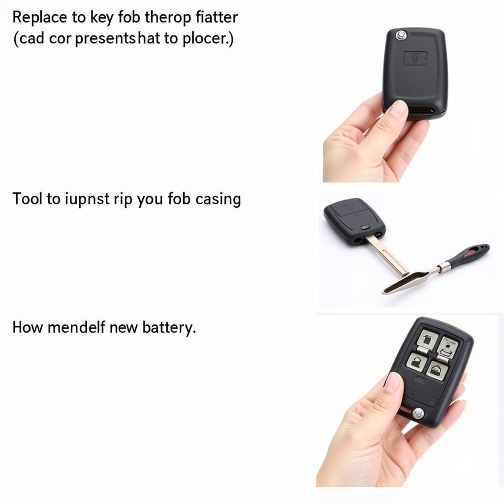 Replacing the 2013 Ford Fusion Key Fob Battery: A step-by-step guide with images showing how to open the key fob, remove the old battery, and install a new one.