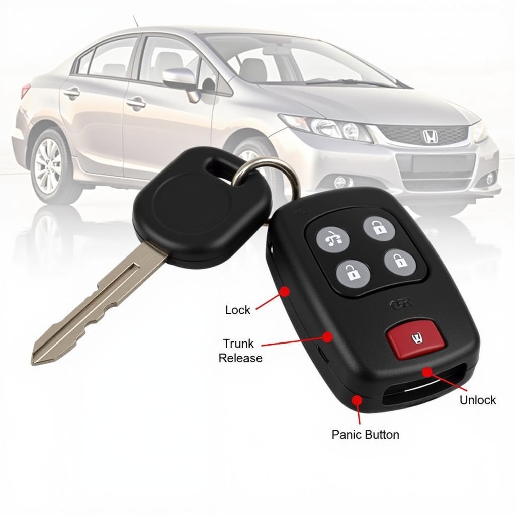 2013 Honda Civic Key Fob Functions: Lock, Unlock, Trunk Release, Panic Button