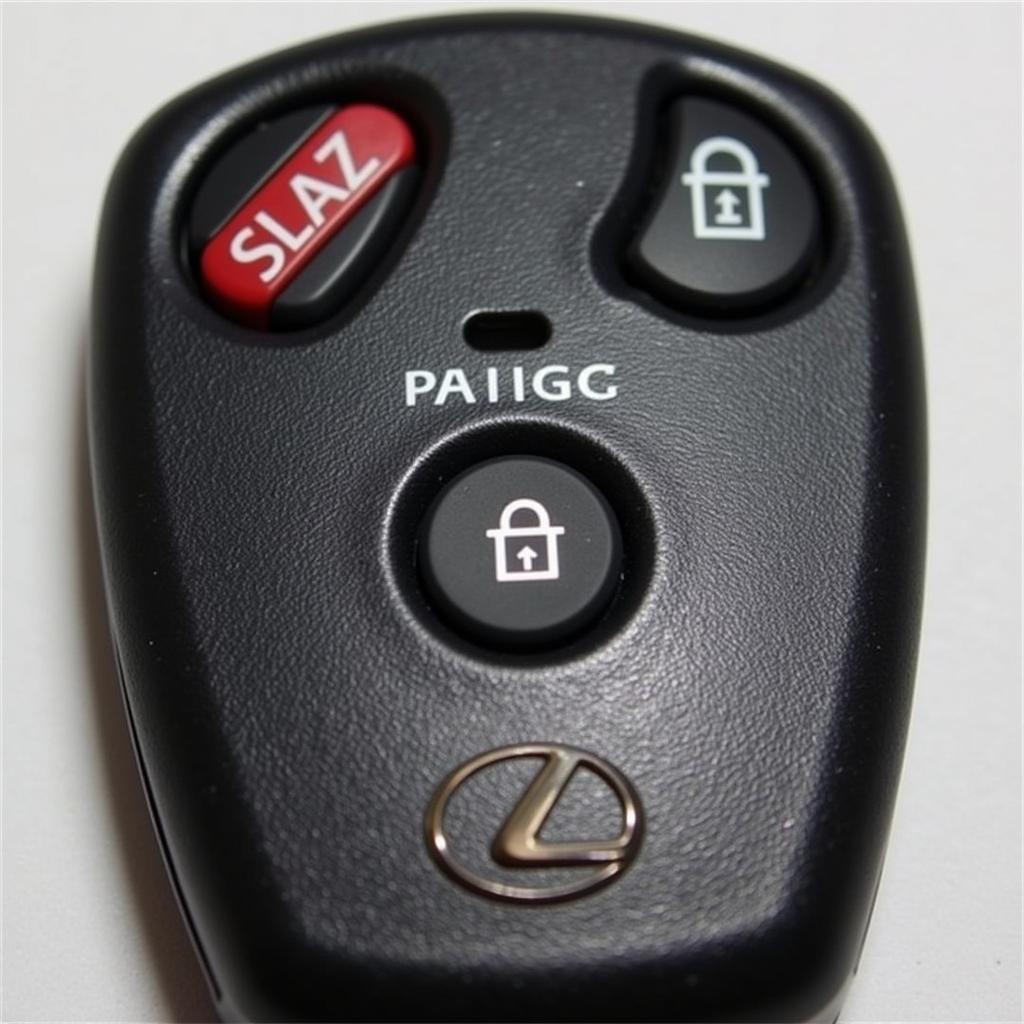 Close-up view of a 2014 Lexus IS250 key fob, highlighting its buttons and design.