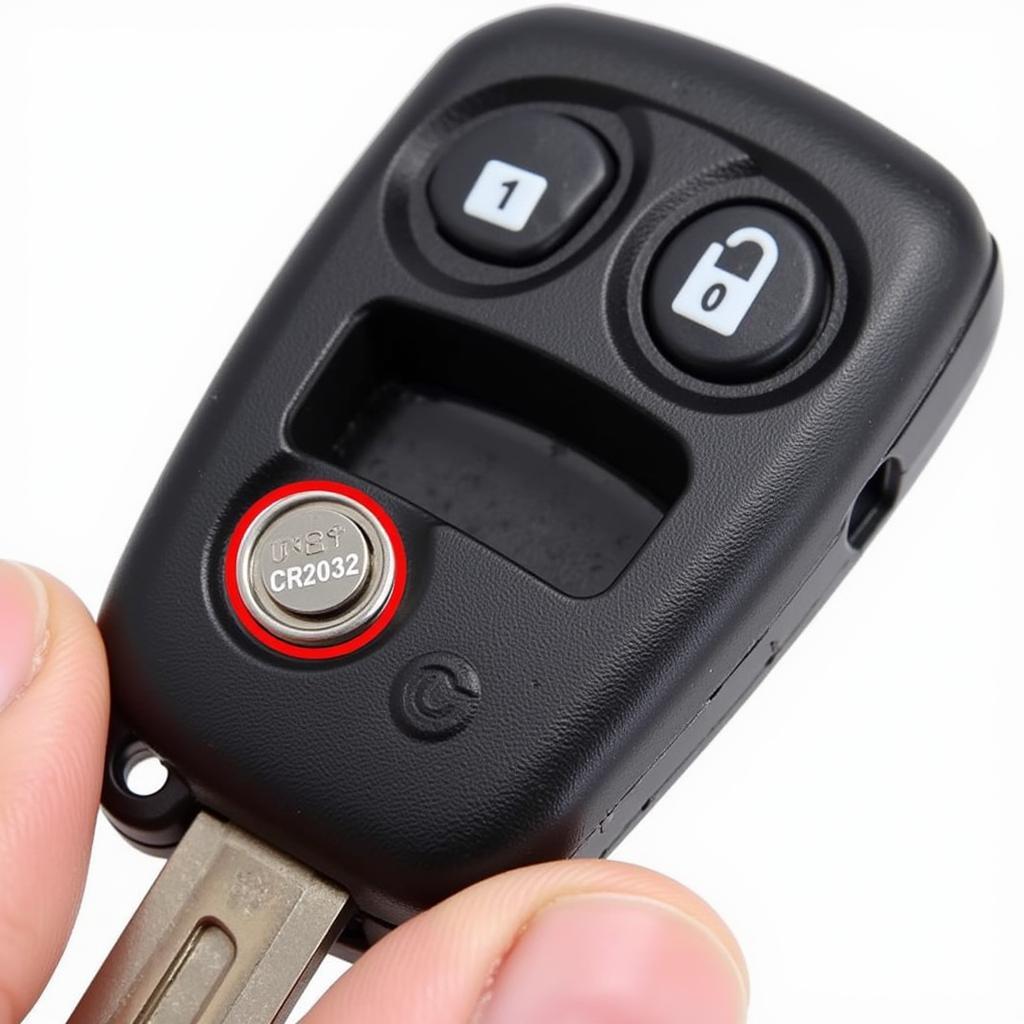 2014 Town and Country Key Fob Open Showing Battery