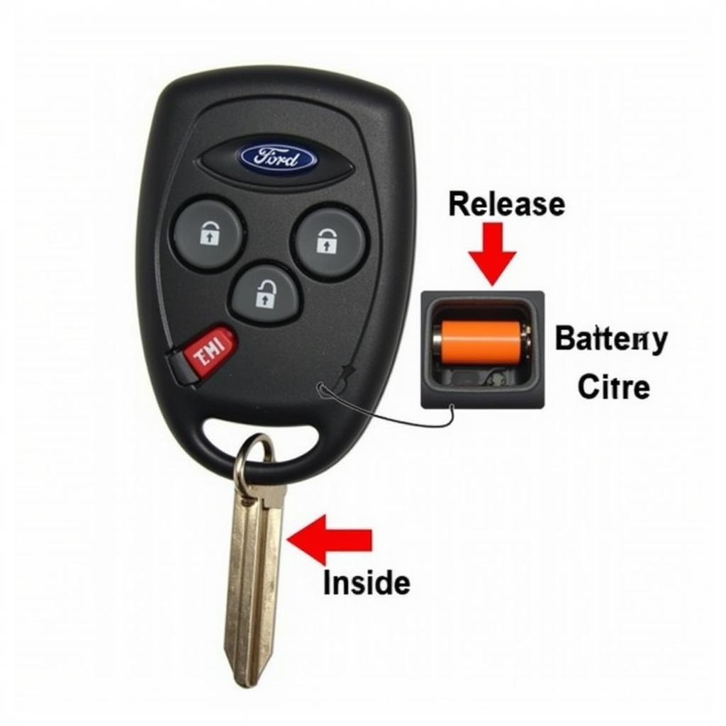 2015 Ford Taurus Key Fob Battery Location: Identifying the battery compartment release and the position of the battery inside the key fob.