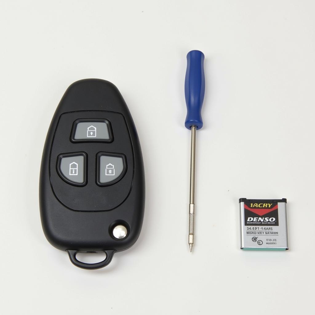 2015 Prius Key Fob Battery Replacement Tools: Flathead Screwdriver and Denso 14ACX Battery