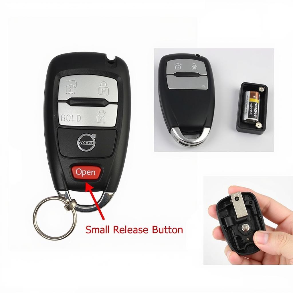 2015 Volvo XC60 Key Fob Battery Location: Identifying the battery compartment and release button on the key fob.