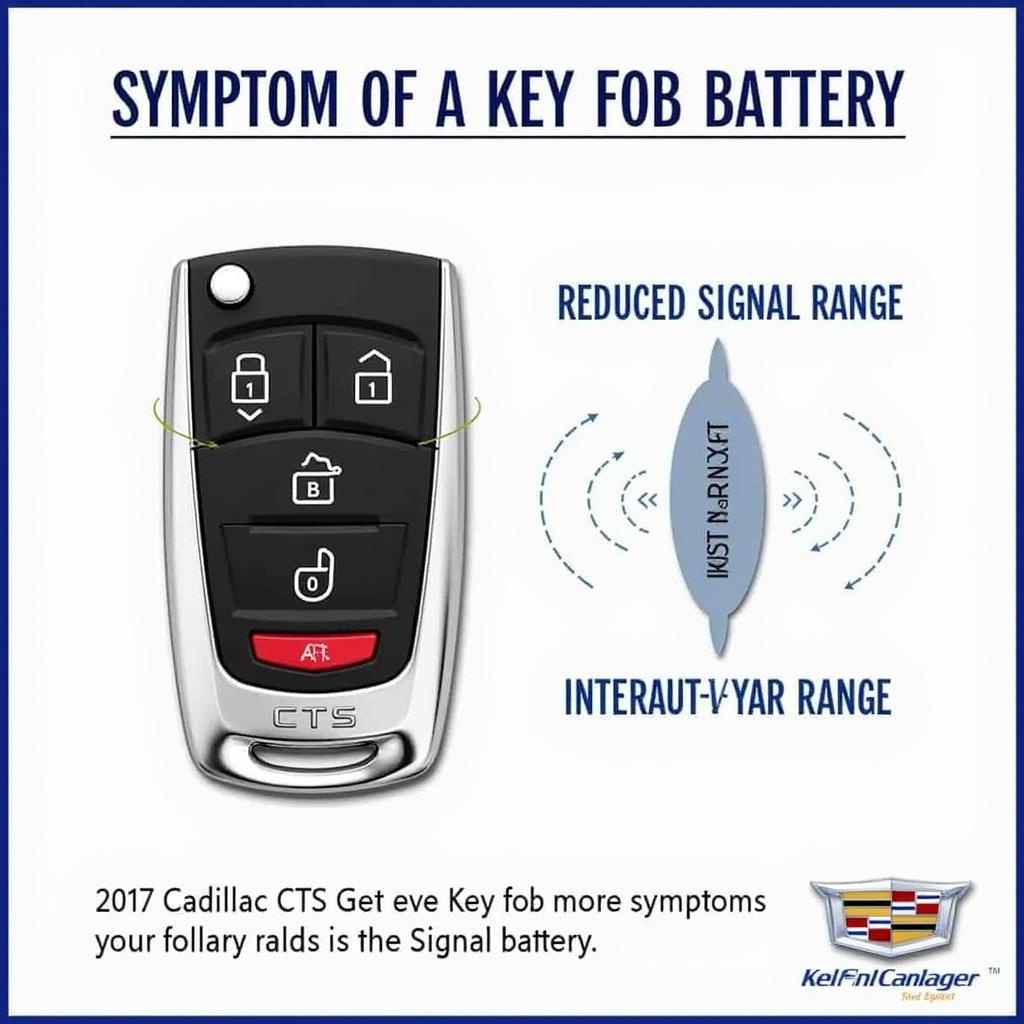 2017 Cadillac CTS key fob exhibiting low battery signs like reduced range and intermittent functionality.