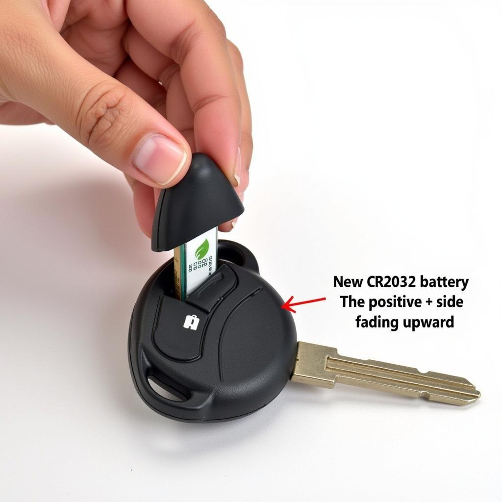 Installing the new CR2032 battery into the key fob