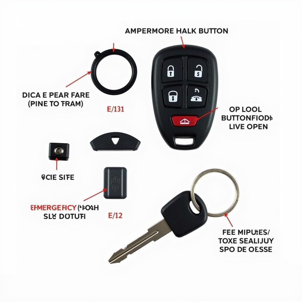 2017 VW Beetle Key Fob Components:  A detailed view of the key fob's buttons, battery compartment, and emergency key.