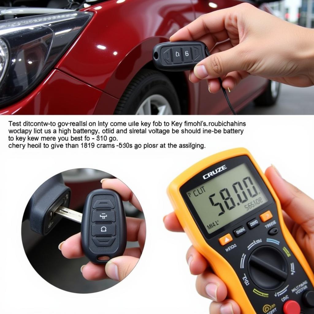 Troubleshooting a 2019 Chevy Cruze Key Fob: Testing the key fob battery with a multimeter.