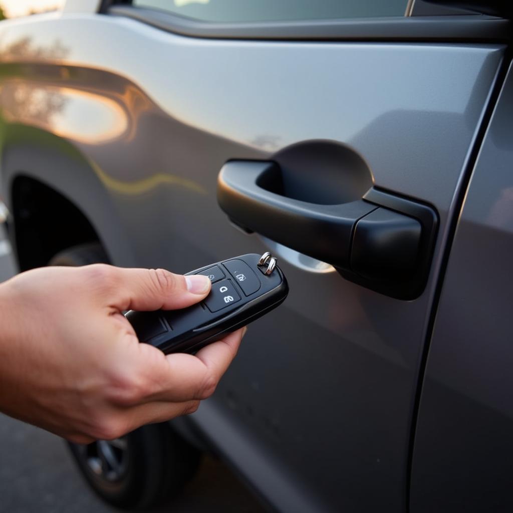 2019 Toyota Tundra key fob with weak signal range, requiring the driver to stand closer to the vehicle for the lock/unlock functions to work.