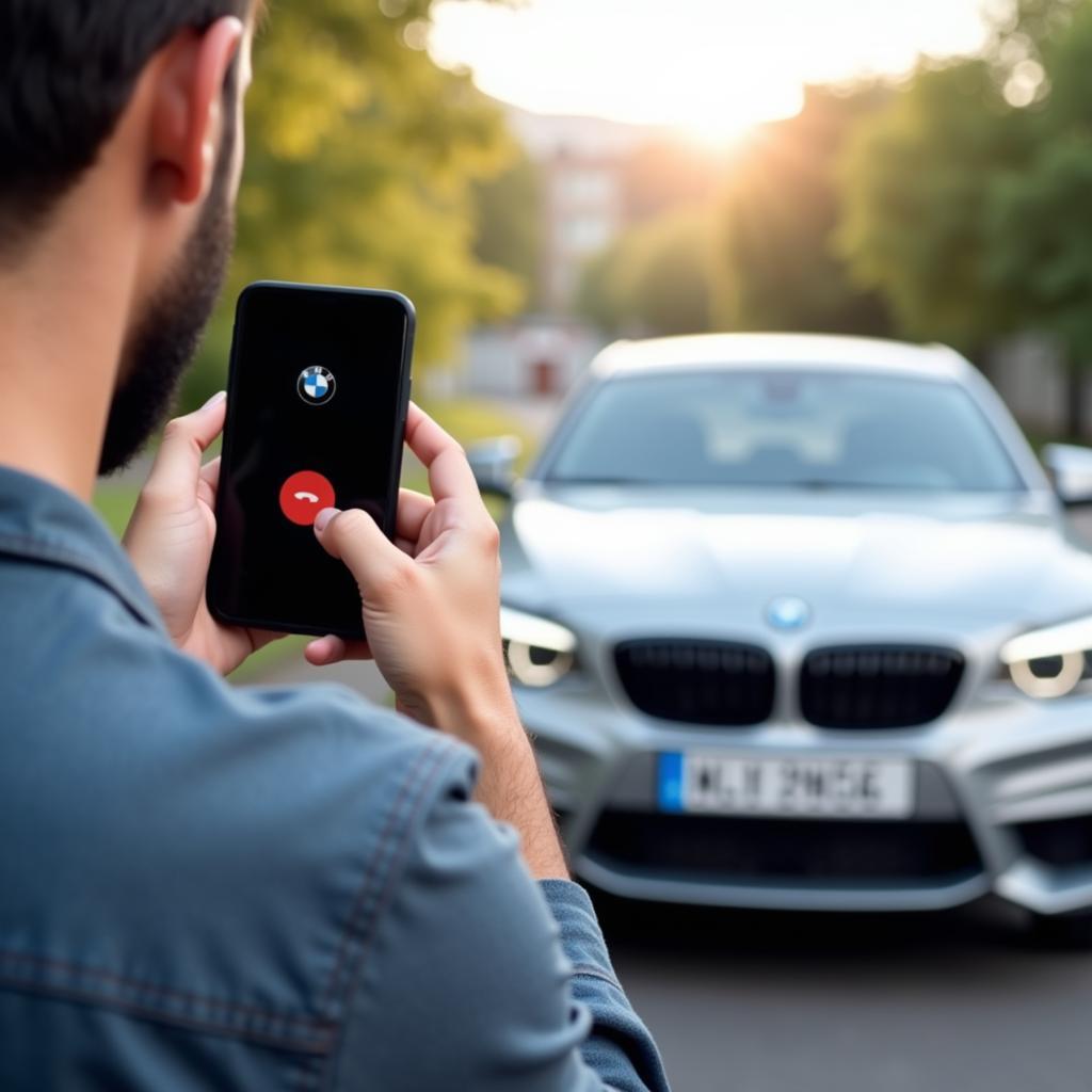 Contacting BMW Roadside Assistance for help with key fob issues.