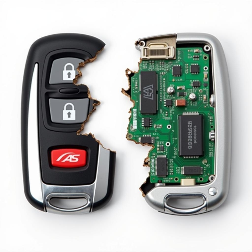 Broken Key Fob Casing Showing Internal Components