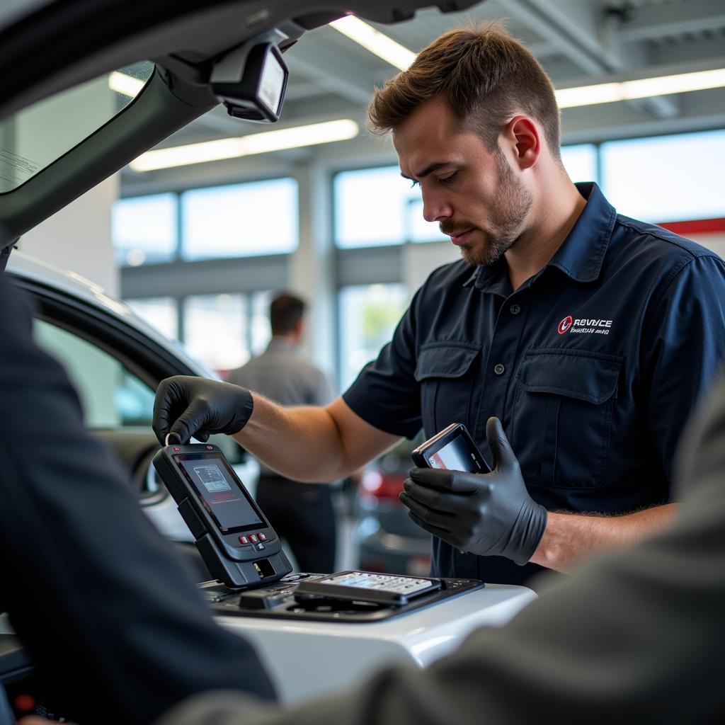 Car key fob programming at a car dealership