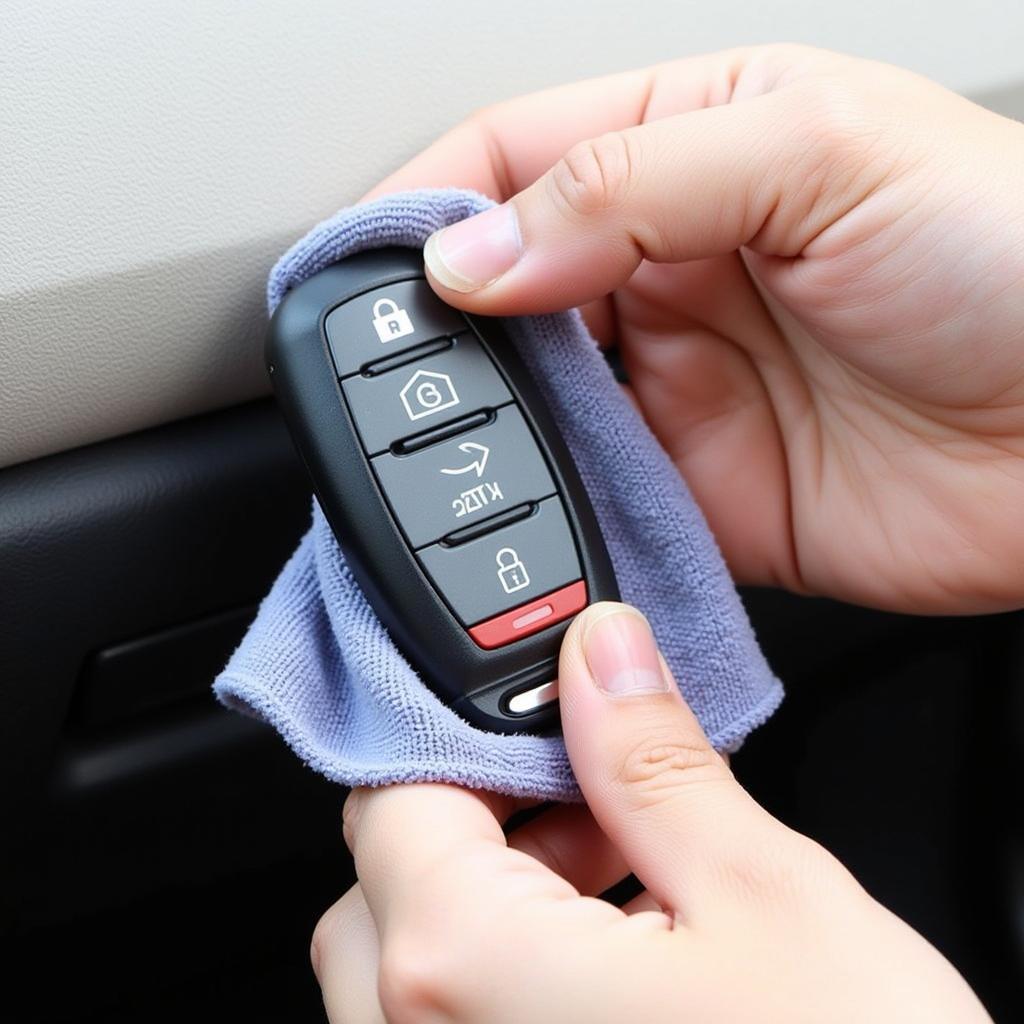 Cleaning a 2011 Nissan Altima Key Fob Cover with a Damp Cloth