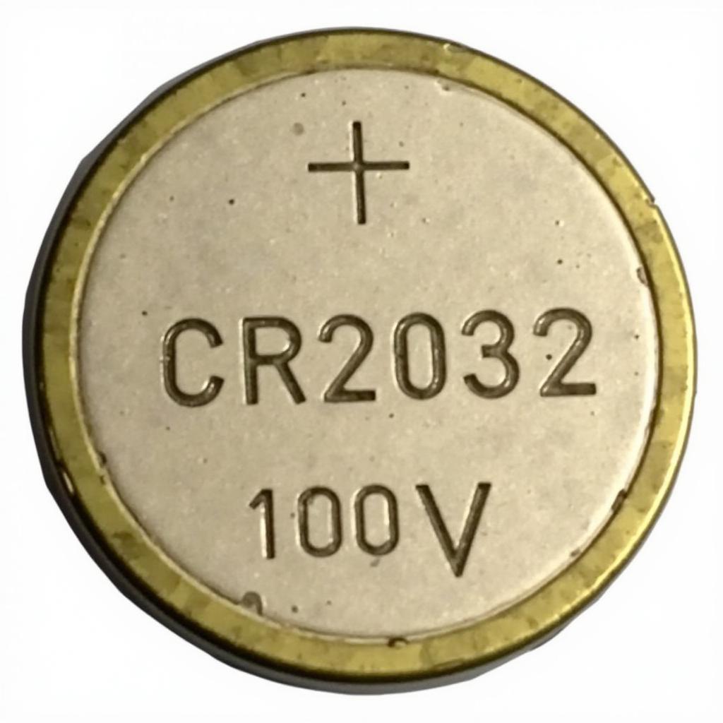 Close-up of a CR2032 battery suitable for a 2006 PT Cruiser key fob.