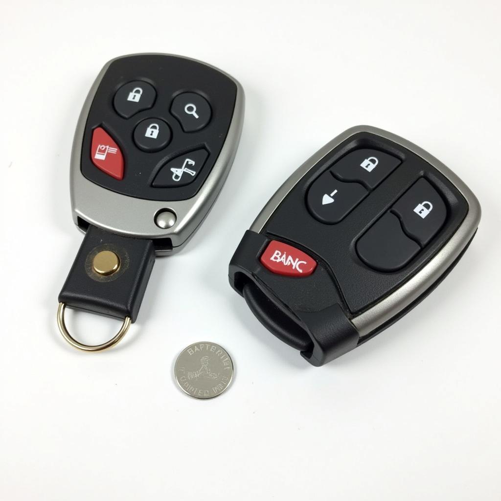 CR2032 battery displayed against a backdrop of a 2007 Dodge Nitro key fob, highlighting the correct battery type.