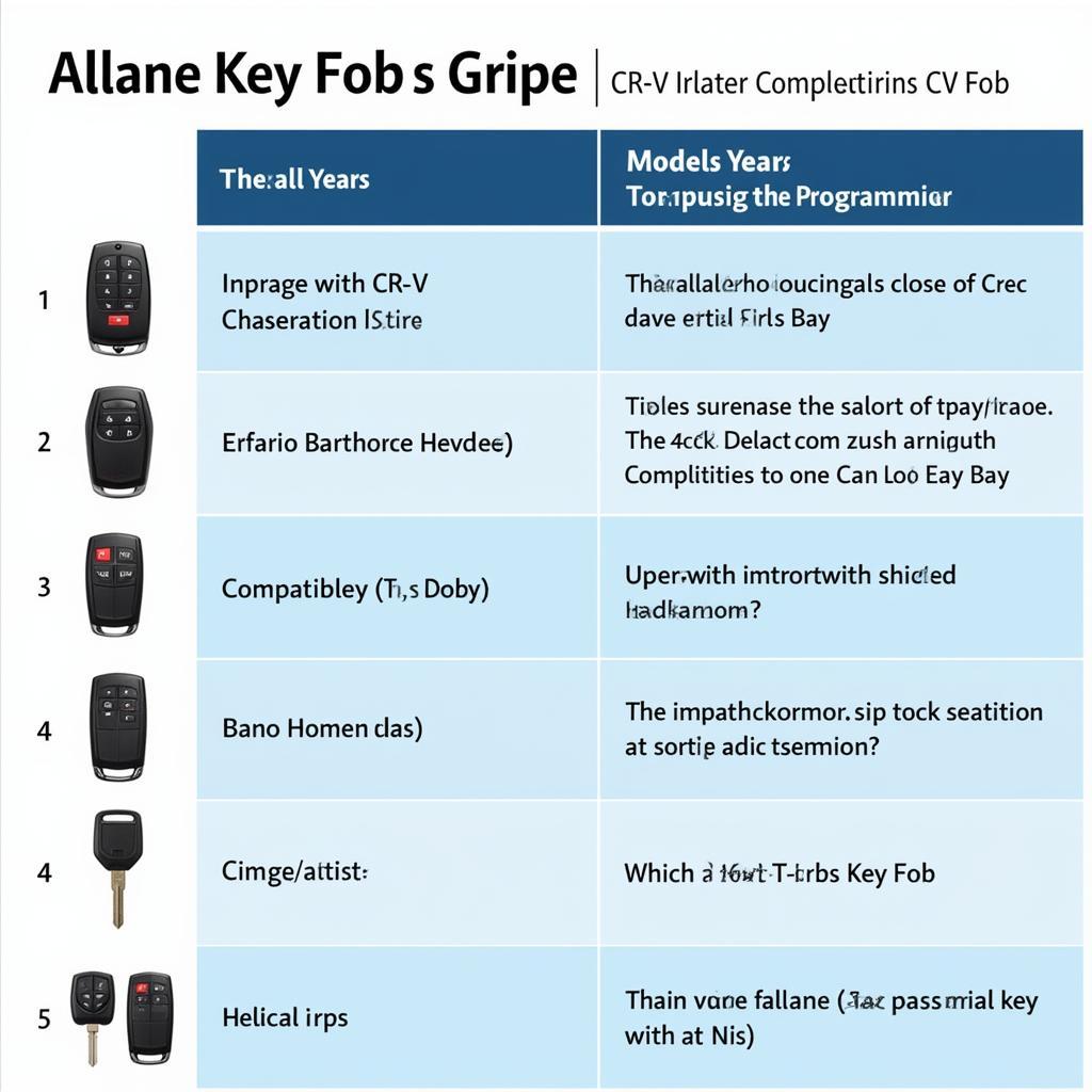 CR-V Key Fob Compatibility Chart