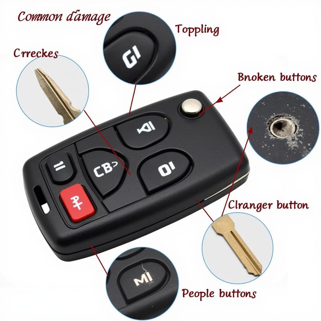 A damaged 2010 Dodge Grand Caravan Key Fob