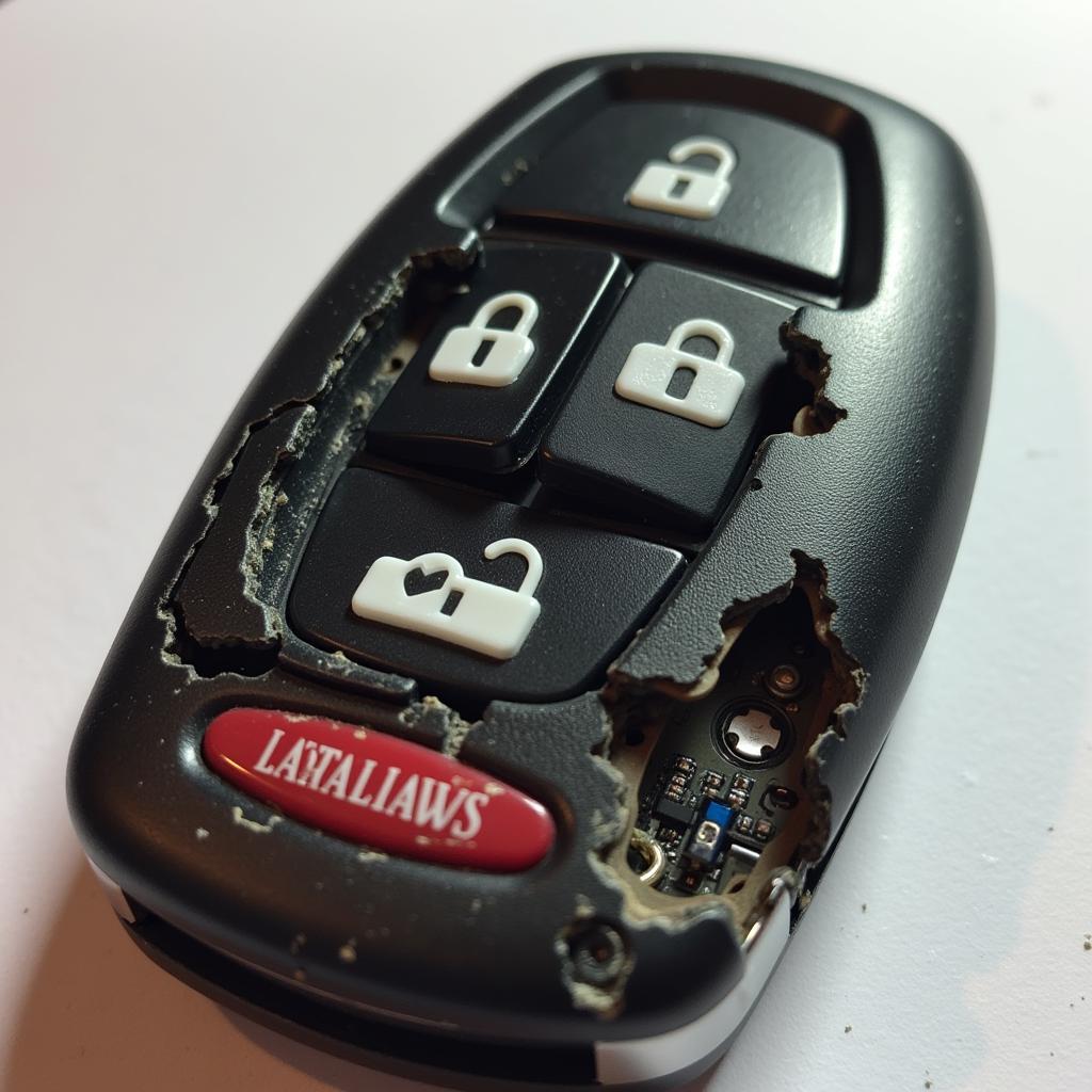 Damaged 2014 Cadillac CTS Key Fob Showing Cracks and Wear