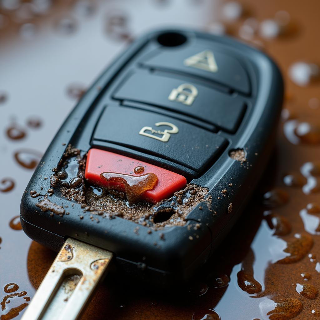 Damaged Car Key Fob with Water Damage